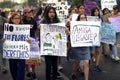 Group of Peruvian girls protesting for the campaign Ã¢â¬Ëgirls not mothersÃ¢â¬â¢ at march for woman`s day